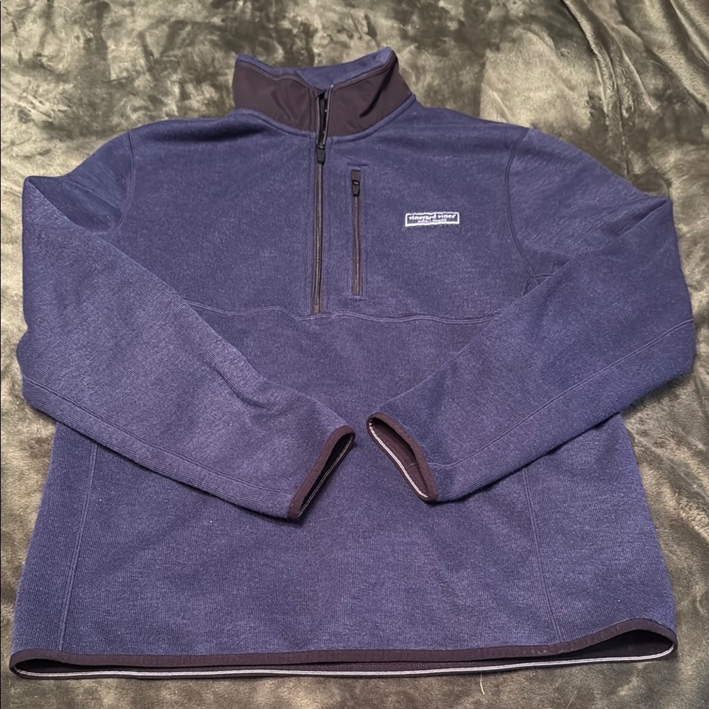 Vineyard vines Blue Zip Up Sweater with Stand-Up Collar